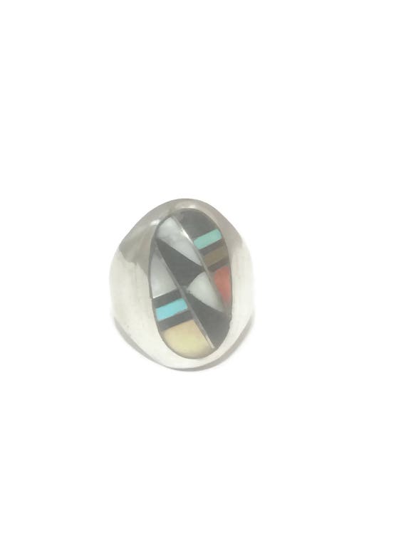 Vintage Sterling Silver Ring Men Zuni Ring Turquoi