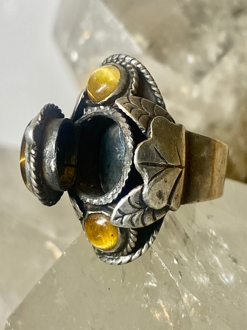 Tiger Eye ring size 6 adj poison Mexican  sterling silver women