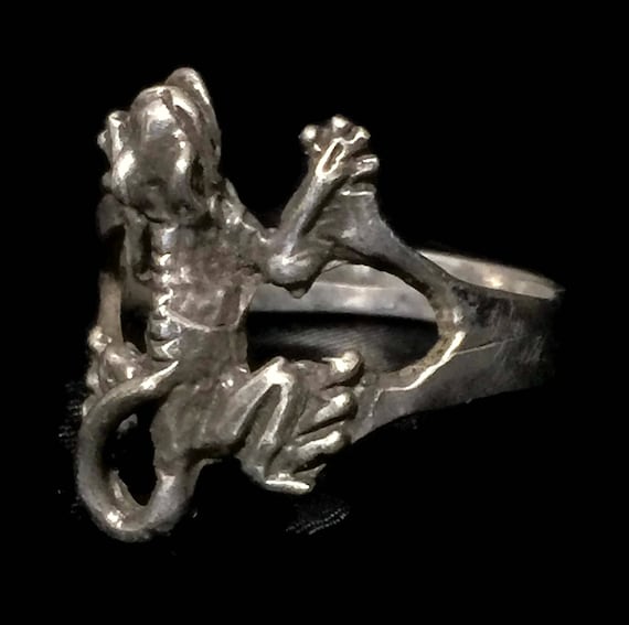 Vintage  lizard Ring Size 8.50 reptile sterling s… - image 1