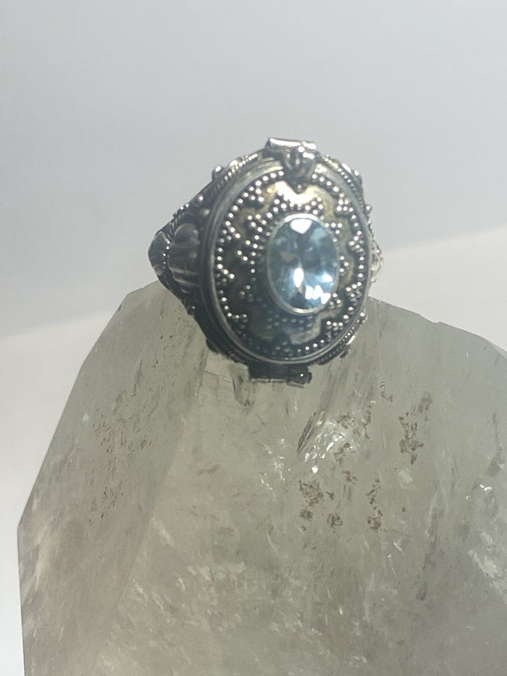 Poison ring beaded light blue stone sterling silv… - image 3