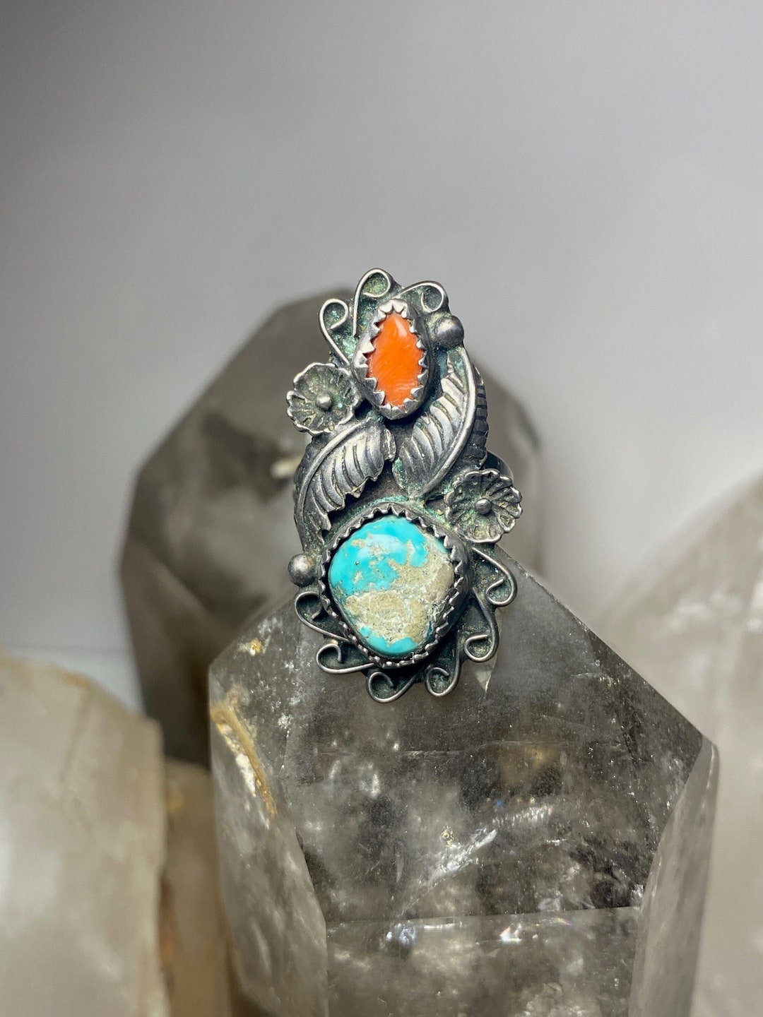 Coral Ring Turquoise Size 6.50 Navajo Sterling Silver Women Girls - Etsy