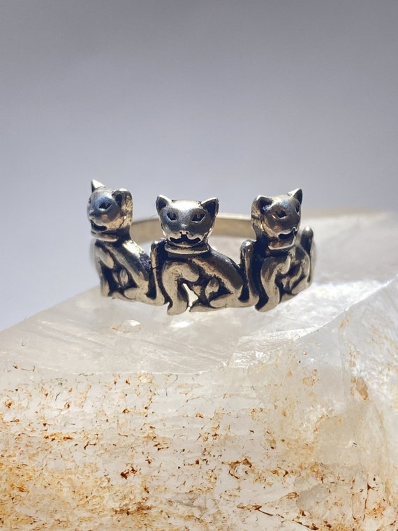 Cat Ring Cats Band Sterling Silver Kittens Women … - image 1