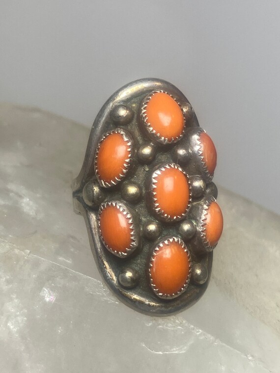 Coral ring size 8 Zuni southwest  band sterling s… - image 4
