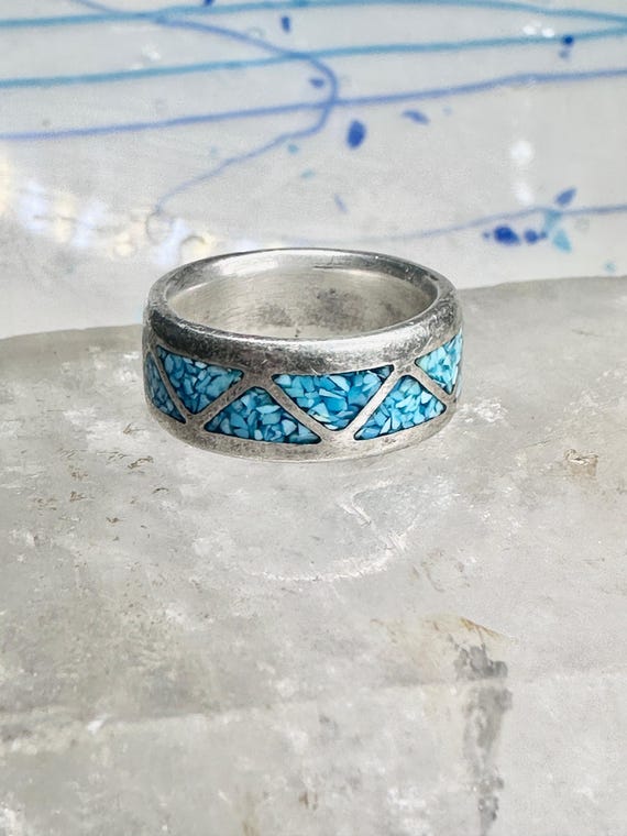 Zuni Wedding Ring Turquoise Wedding Band Size 6.50 Sterling Silver
