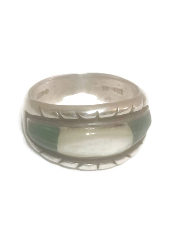 Malachite ring size 8 MOP Southwest band  Vintage… - image 2