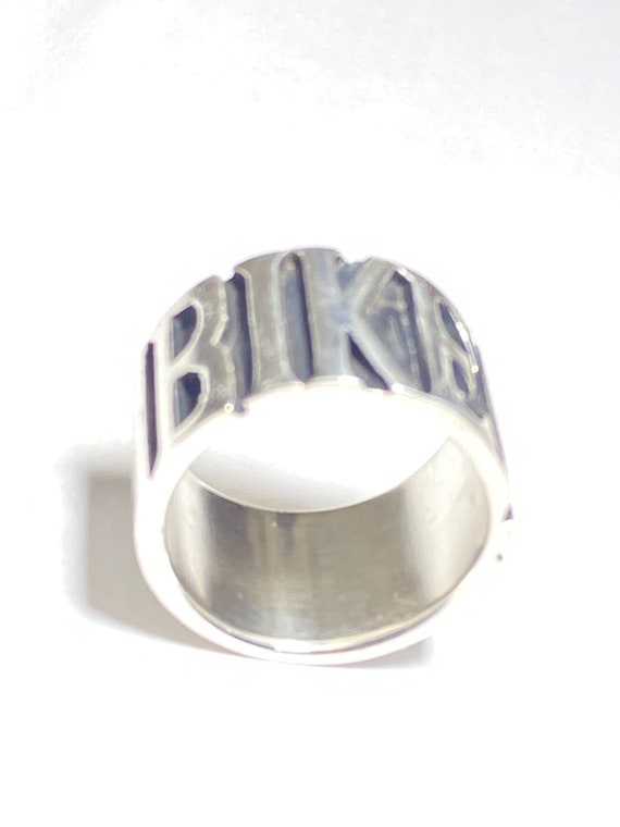 Biker ring BIKER band word Sterling Silver women … - image 2