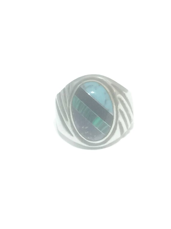 Turquoise Ring size 10.75 Mexico sterling silver … - image 9