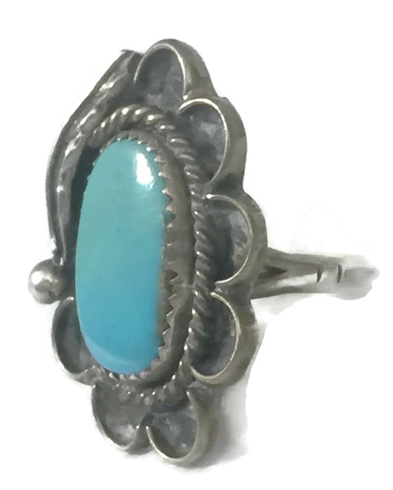 Turquoise Ring size 5.50  Navajo feather sterling… - image 3