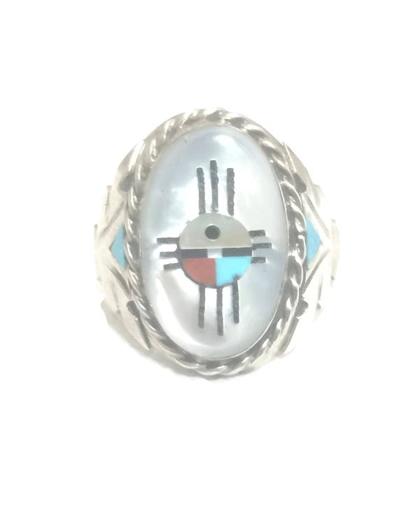 Vintage Sterling Silver Ring Sun Men Ring Size 12