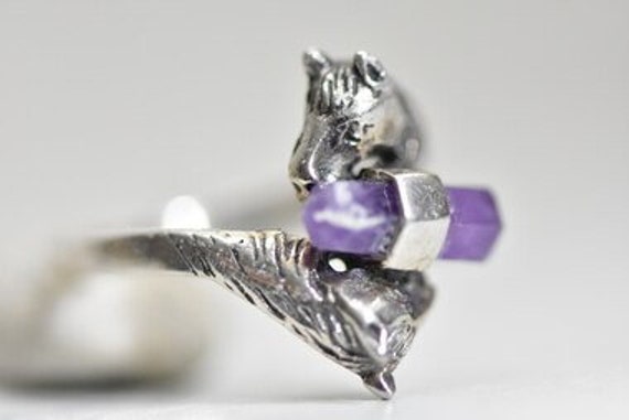 Horse Ring Purple Crystal Cowgirl Sterling Silver… - image 2