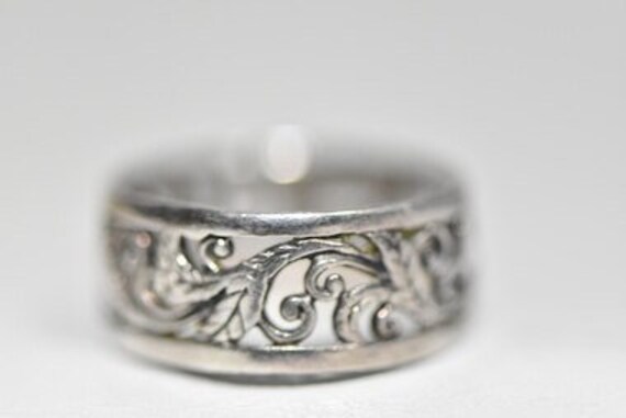 Vine Band Leaf Ring  Scrollwork Sterling Silver W… - image 4