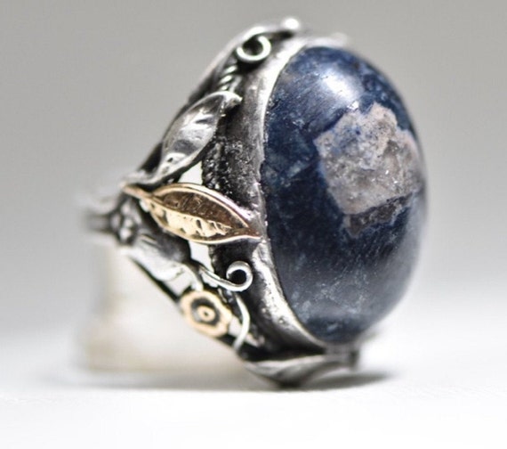Dome Ring Deep Blue Quartz Cabochon Arts Crafts M… - image 9