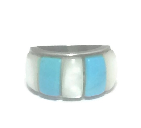 Turquoise ring size 4.50 & Mother of Pearl band s… - image 6