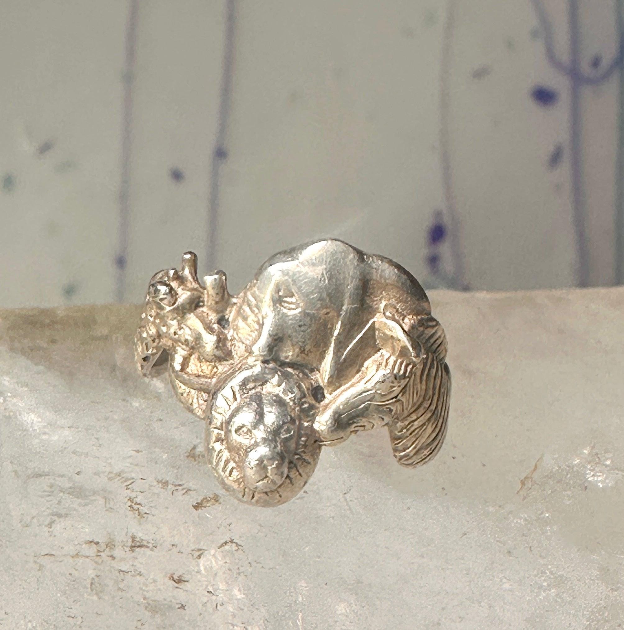Vintage Safari Ring Elephant Zebra Giraffe Lion Band Size 6.5 