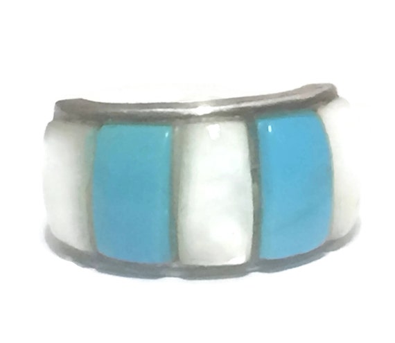 Turquoise ring size 4.50 & Mother of Pearl band s… - image 3