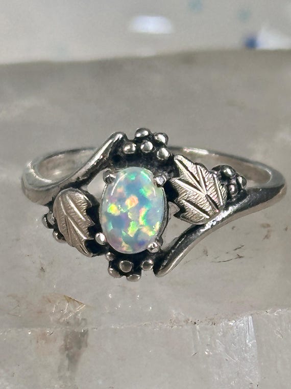 Black Hills Gold Leaves Ring Lab Opal Band Size Sterling
