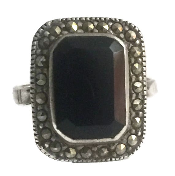 Onyx Art Deco Ring Size 7 Minus Mourning Ring Siz… - image 5