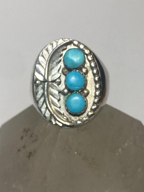 Navajo ring turquoise feathers leaves sterling si… - image 1
