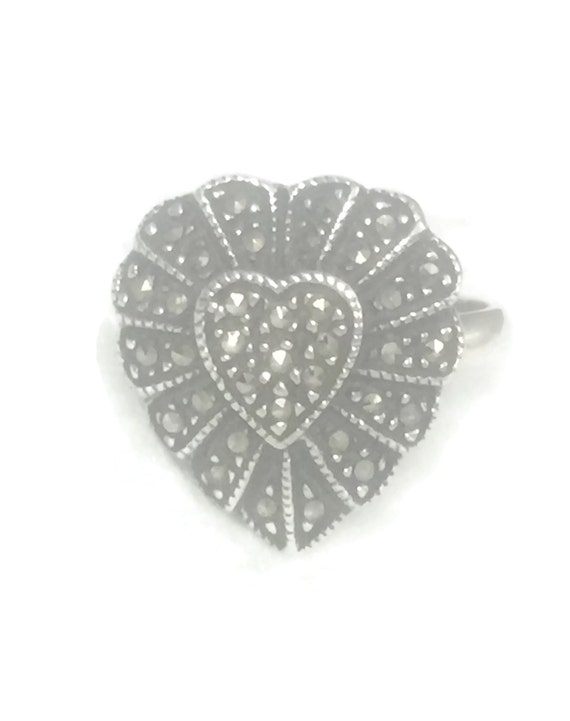Vintage Heart Ring Size 7 Minus Marcasite Ring Lo… - image 1