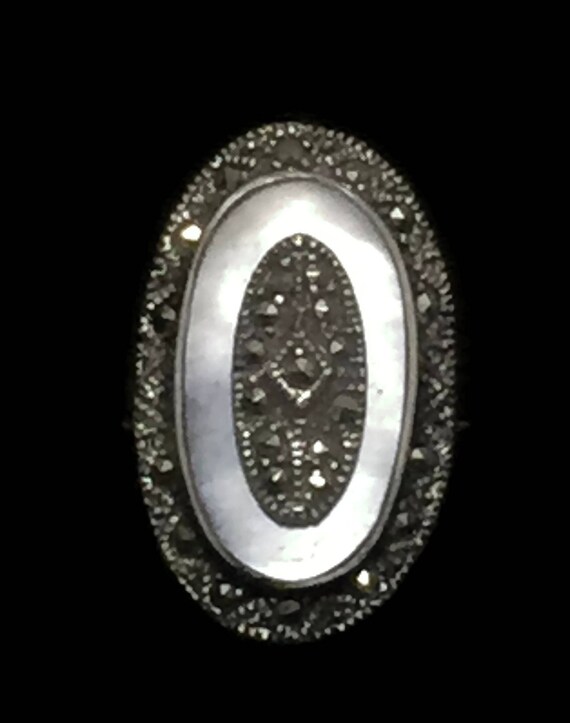 Long Art Deco ring Size 9 Marcasite Sterling Silv… - image 3