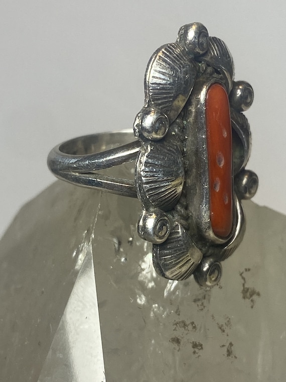 Coral ring size 6.50 Navajo leaves long sterling … - image 10