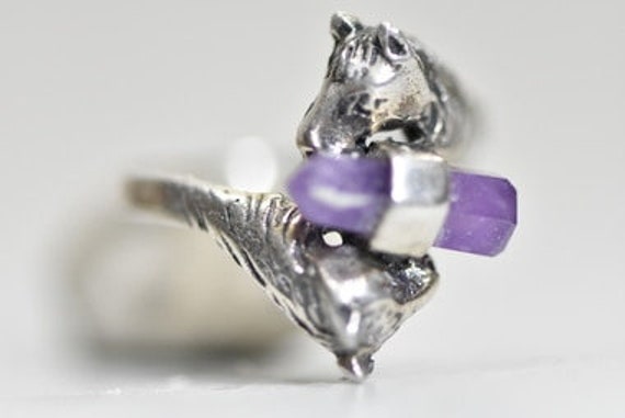 Horse Ring Purple Crystal Cowgirl Sterling Silver… - image 1