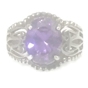 Vintage Purple Crystal Sterling Silver Ring - Size 5