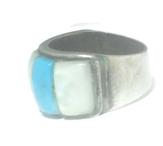 Turquoise ring size 4.50 & Mother of Pearl band s… - image 8