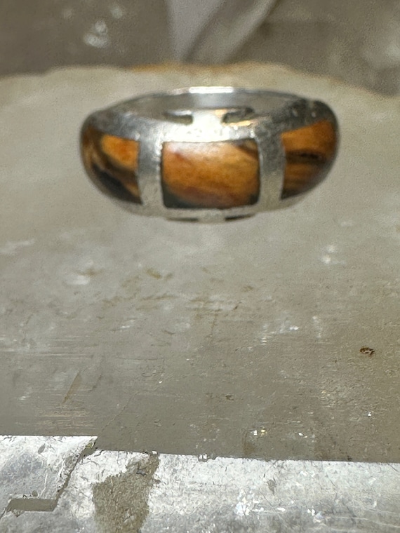 Petrified wood ring size 9 southwest band  sterli… - image 1