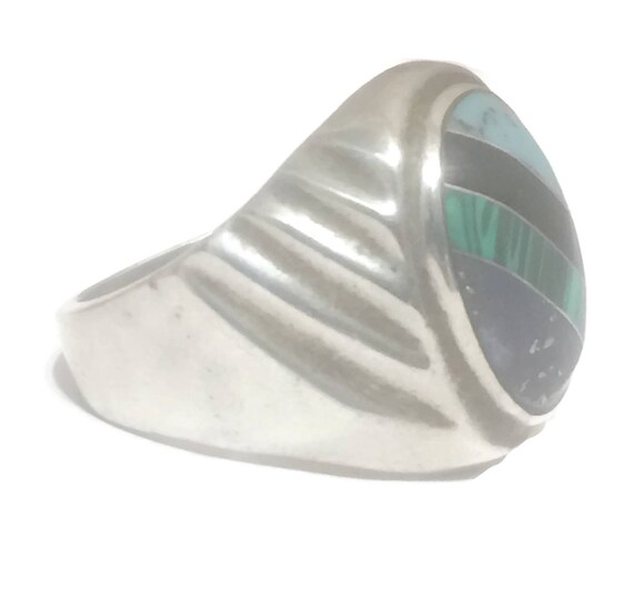 Turquoise Ring size 10.75 Mexico sterling silver … - image 6