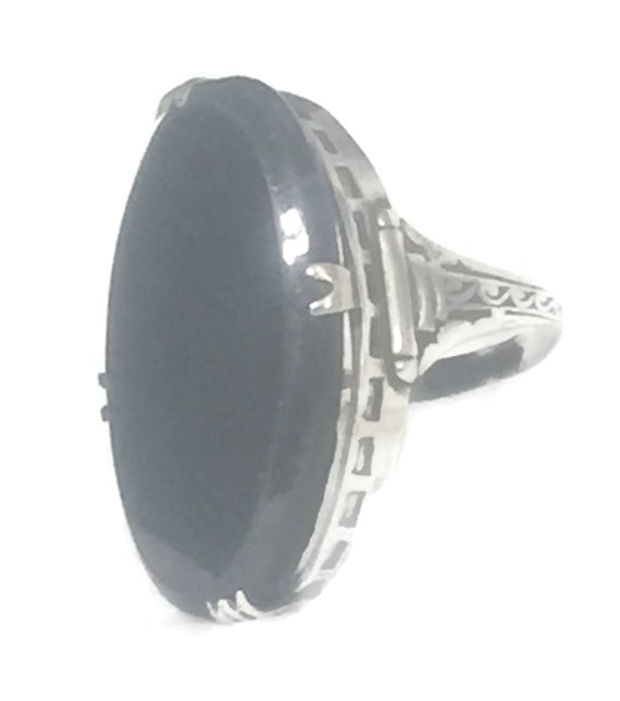 Art Deco Ring Size 5 Plus Onyx Ring Size 5 Mourni… - image 5