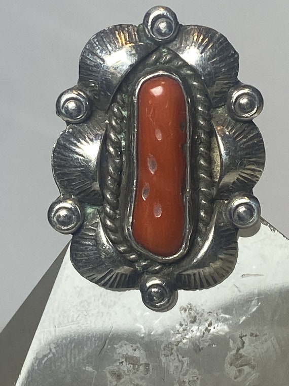 Coral ring size 6.50 Navajo leaves long sterling … - image 6