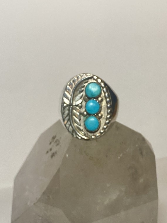 Navajo ring turquoise feathers leaves sterling si… - image 8
