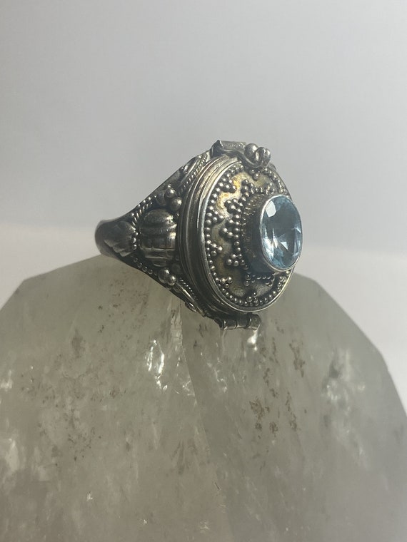 Poison ring beaded light blue stone sterling silv… - image 7