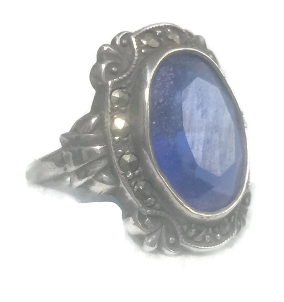 Blue Glass Ring Size 6 Art Deco Ring Size 6 Pinky… - image 9