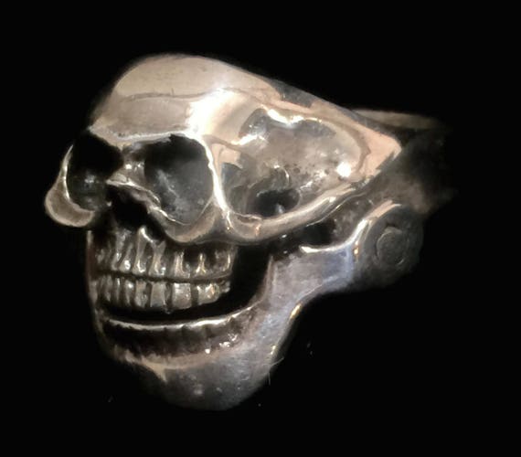Men Skull Ring Size 12 Biker sterling silver band - image 4