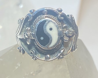 Yin Yang ring black white band sterling silver women girls size 7