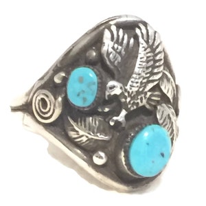 Eagle Ring size 9.75 Turquoise Vintage Sterling Silver Southwest Tribal image 3