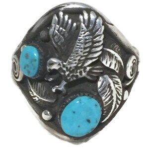 Eagle Ring size 9.75 Turquoise Vintage Sterling Silver Southwest Tribal image 8