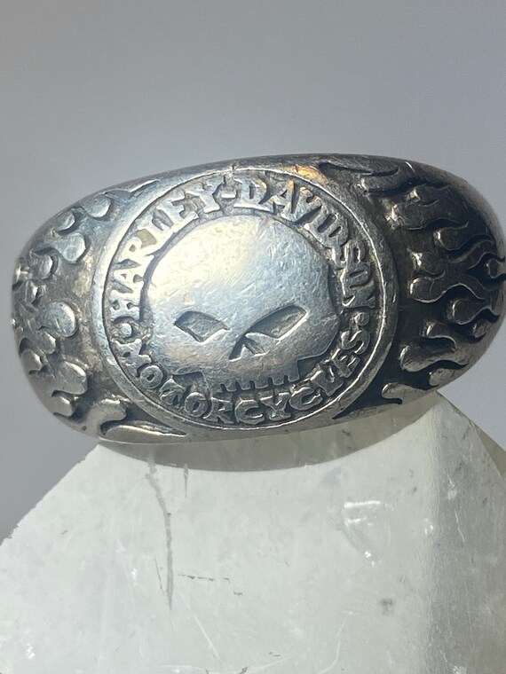 Harley Davidson Ring Biker Band Flames Sterling Silver Women Men