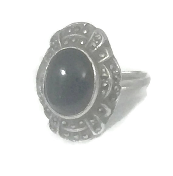 Art Deco Ring Size 5 Plus Onyx Ring Size 5 Mourni… - image 1