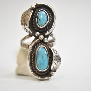 Long Turquoise ring Navajo sterling silver women Size  5.25