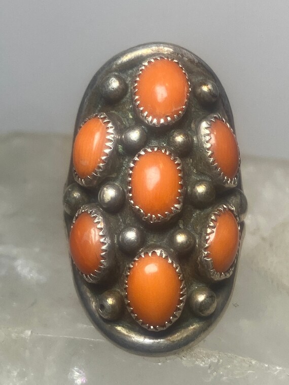 Coral ring size 8 Zuni southwest  band sterling s… - image 2
