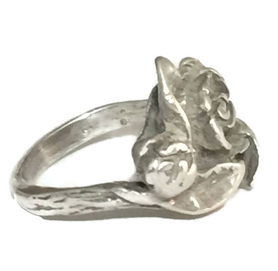Vintage Sterling Silver Rose Ring - Size 5 Flower Band View 6