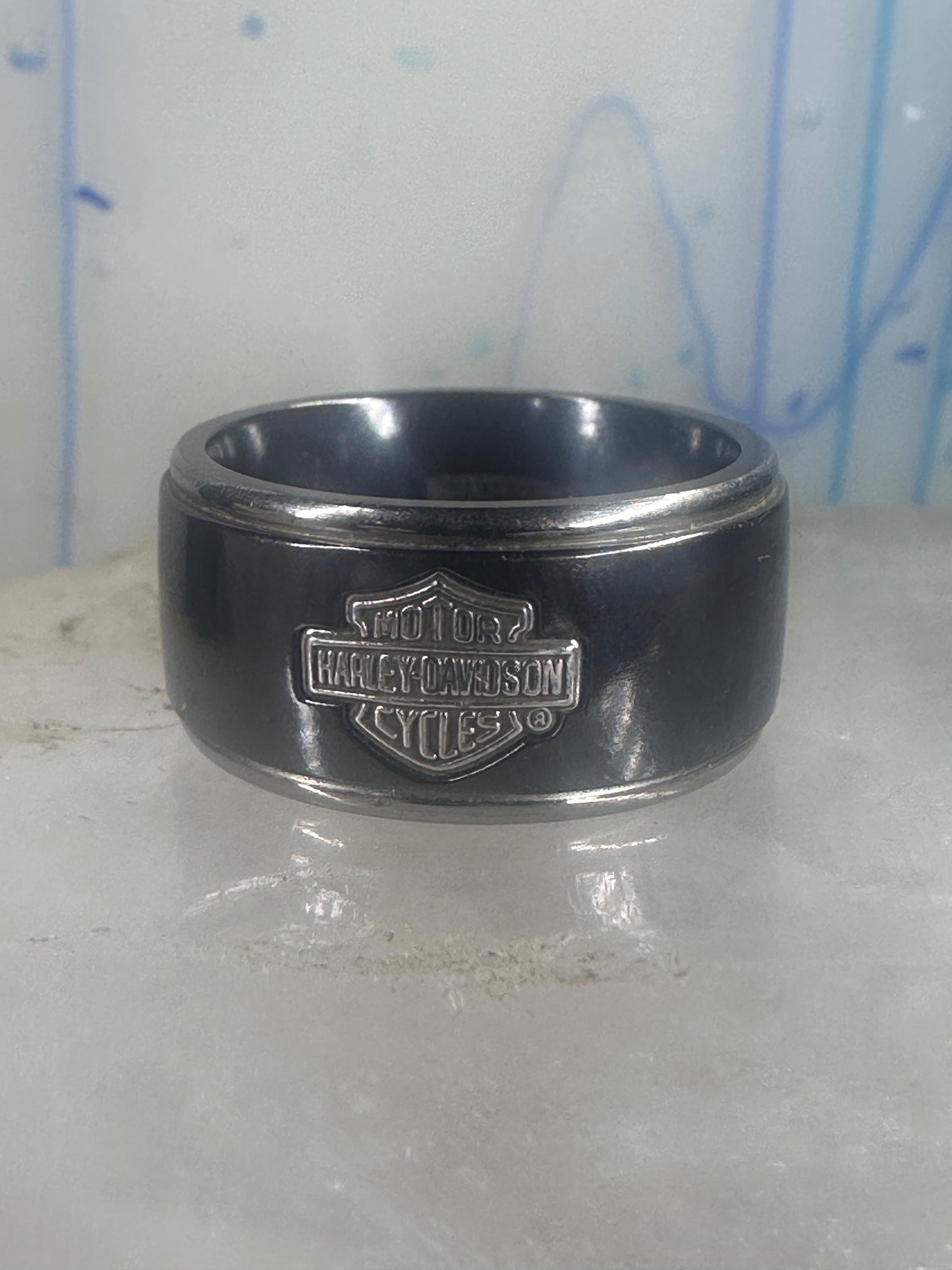 Harley Davidson Ring Biker Sterling Silver Titanium Black