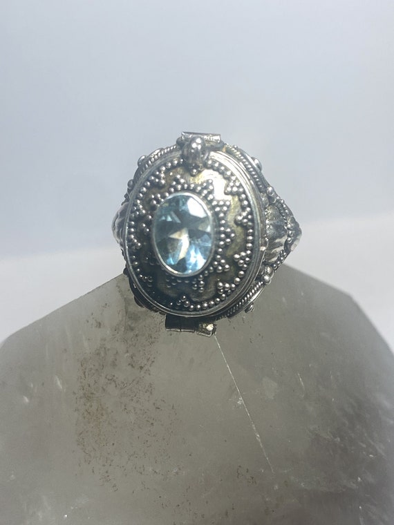 Poison ring beaded light blue stone sterling silv… - image 1