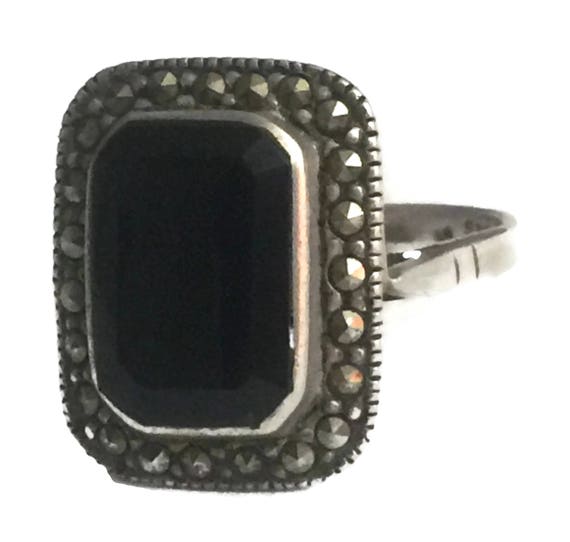 Onyx Art Deco Ring Size 7 Minus Mourning Ring Siz… - image 2