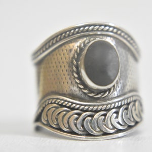 Cigar Band onyx ring rope design sterling silver women size 6.75