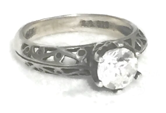 Vintage Sterling Silver Solitaire Ring: Clear CZ,… - image 7