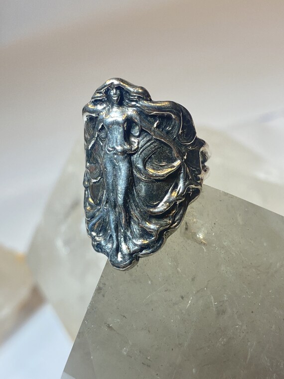 Lady ring size 8.25 art deco  band sterling silve… - image 3